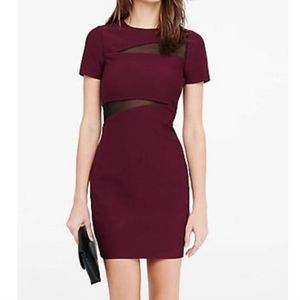 Express Mesh Inset Jacquard Sheath Dress - Berry